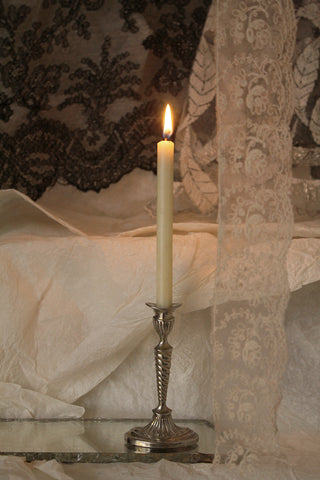 Sweet vintage miniature plated candlestick and candle