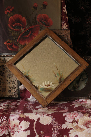 Beautiful Old Hand Painted Mirror - Waterlilies