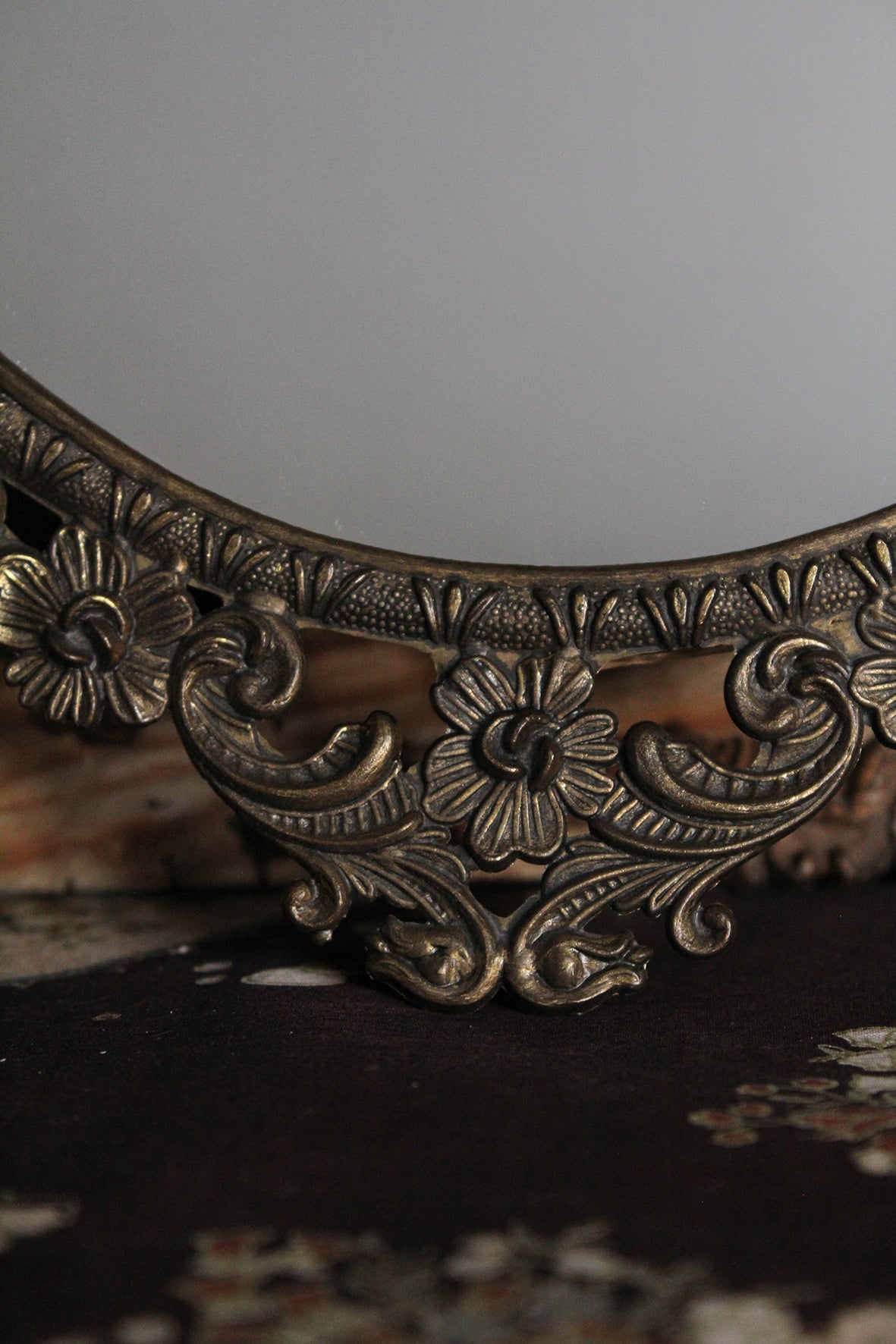 Ornate Old Pressed Brass Floral Framed Mirror