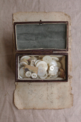 Beautiful Old Jewellery Box Filled With Hand Made Mother of Pearl Buttons
