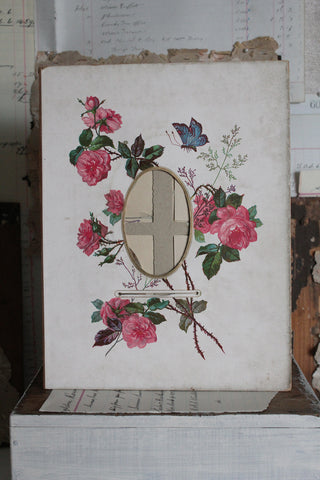 Old Victorian Photograph/Print Reclaimed Album Page  - Roses & Butterfly