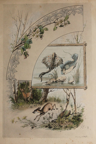 Framed Hand Tinted Lithograph - Walking in Sentiment
