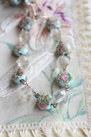 Beautiful Hand Made Glass Necklace - Pistachio & Pink
