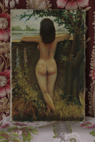 Vintage Thirties Oil Painting on Canvas - The Secret Garden