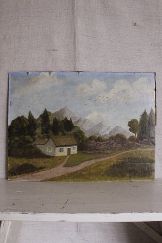 Old Oil Landscape Painting on Board - Home Off the Path