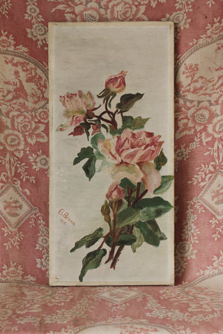 Beautiful Old Oil Painting on Canvas - Roses in Pink