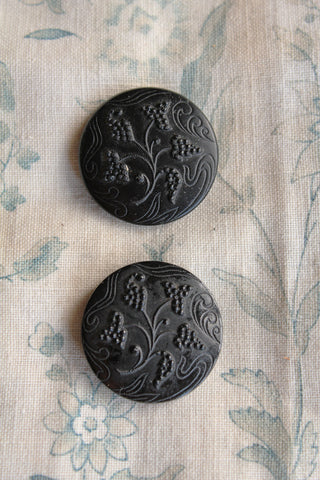 Two Antique Floral Filligree Glass Buttons