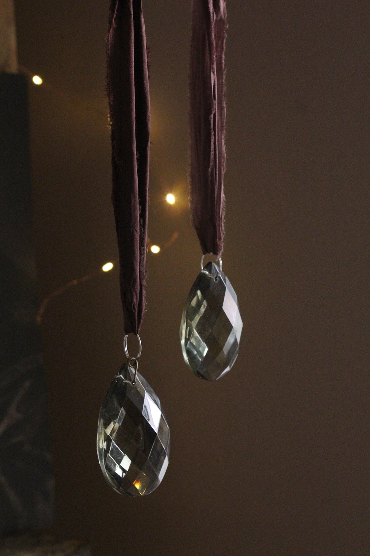 Antique French Faceted Pewter Glass Chandelier Drops - Church Wood Silk Tie