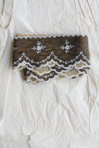 Beautiful Rare Vintage Embroidered Velvet Ribbon - Olive Gold