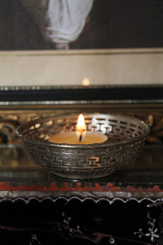 Beautiful Old Plated Open Work Metal Tea Light Holder