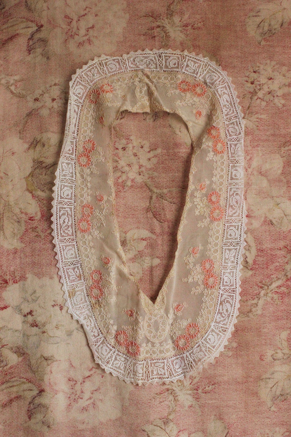 Reclaimed Orange Cream Embroidered Lace Dress Detailing