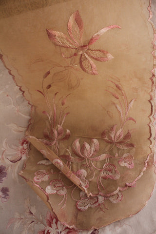 Beautiful Rare Silk Organza Embroidered Table Runner