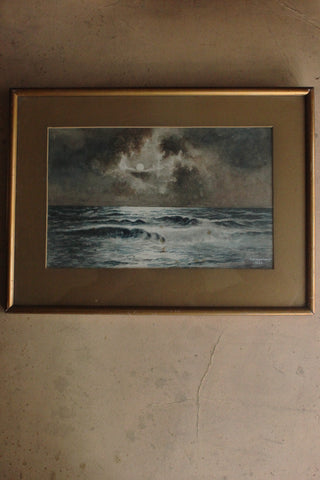 Old Framed Twenties Watercolour - A Moonlit Shore - Painting 2
