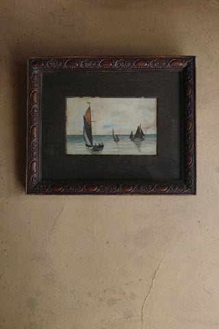 Old Framed Edwardian Watercolour - Sails