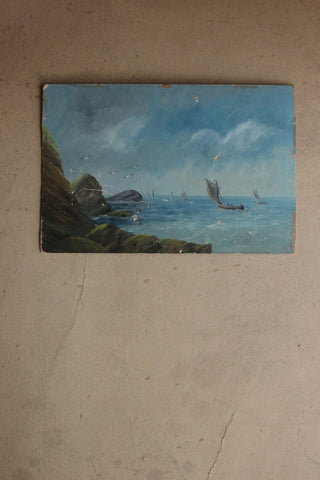 Old Miniature Seascape Oil Painting - composition one