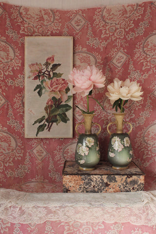 A Pair of Beautiful Victorian Floral Urns - Pinks
