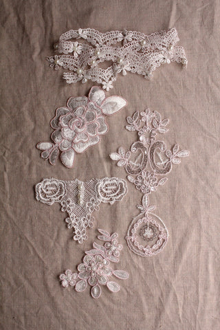Reclaimed Beaded Bridal Dress Appliques - Pale Pinks & Whites - No.2