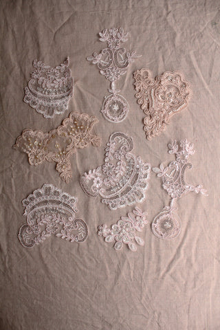 Reclaimed Beaded Bridal Dress Appliques - Pale Pinks & Whites - No.3