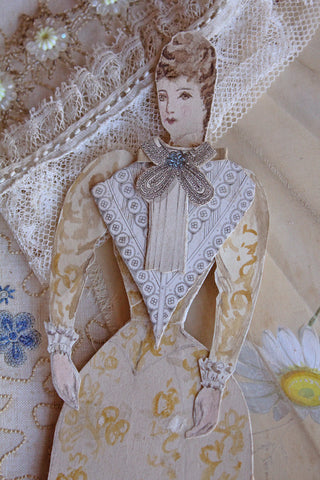 Rare Victorian Hand Painted Paper Doll & Collars