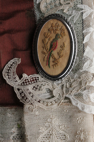 Hand Embroidered Twenties Brooch - Parakeet