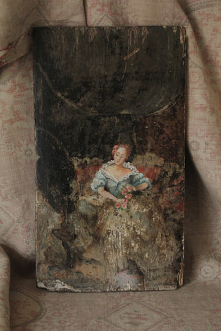 Worn Old Painting of a Lady in Her Parlour