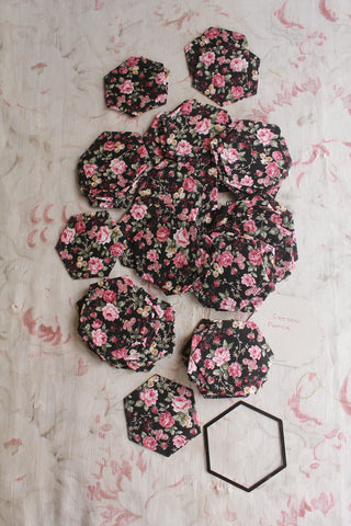 Vintage Patchwork Cut Out & Hand Stitched Hexagonal Panels - Set 6