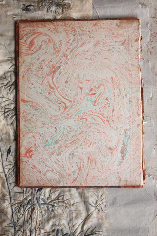Old Rare Hand Marbled Reclaimed Book Cover - Peach & Rust