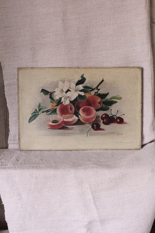 Old Edwardian Oil Painting - Peaches and Blossom