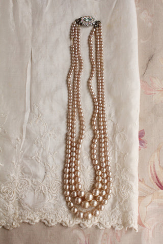 Triple Champagne Vintage Pearl Necklace