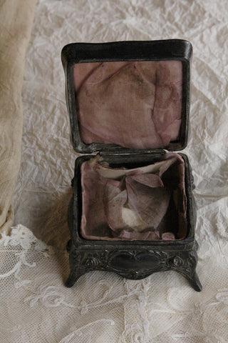 Antique Decorative Art Nouveau Pewter Silk Lined Pot