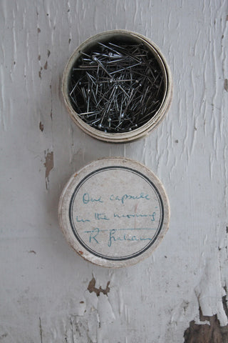 Old Pharmacy Box Filled With Dressmaking Pins