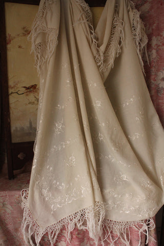 Antique Embroidered Silk & Wool Piano Shawl - No.2