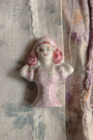 Teeny Old Half Doll Porcelain Pin Cushion Head