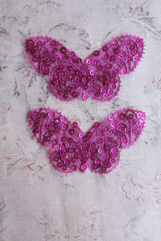 Vintage Sequined Butterfly Motifs - Pink
