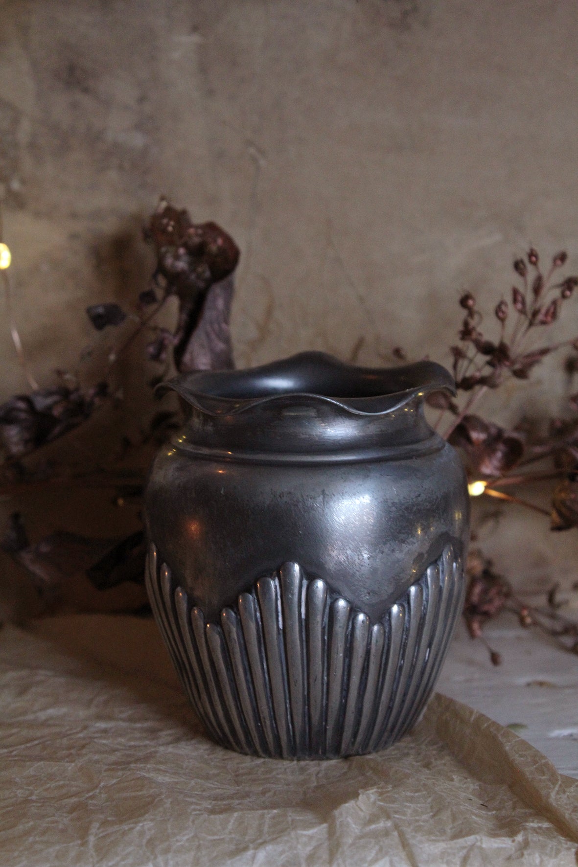 Old Pewter Deco Vase/Pot - two
