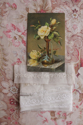 Old Collectable Postcard - Pale Yellow Roses In An Art Nouveau Vase