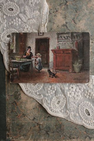 Old Collectable Postcard - Peeling Apples