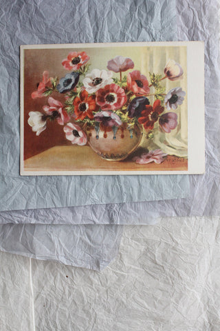 Old Postcard - Anemones in Decorated Vase
