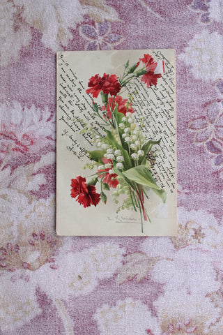 Collectable Postcard Posted to Italy -  Carnations & Lily of The Valley