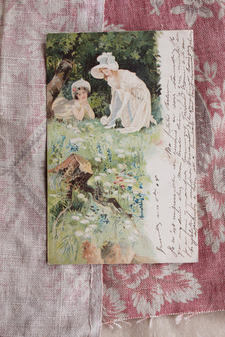 Old Collectable French Postcard - Lazy Sunny Days