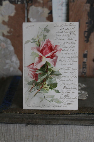 Old Embossed Postcard - Vase of Pansies