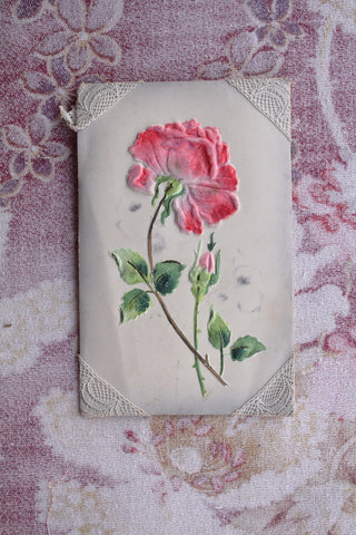 Collectable Embossed Postcard -  Lace & Rose