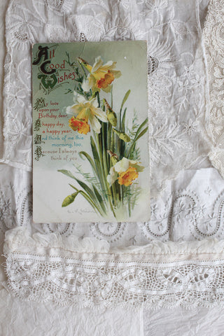 Old Postcard - Sweet Carnations & Ribbon Basket