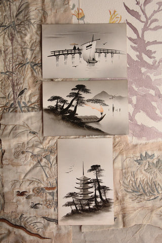 Old Stencilled/Painted/Printed Japanese Inspired Postcards - set 1