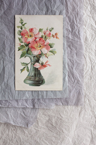 Old Embossed Postcard - Vase of Pansies