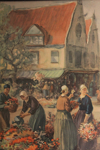 Beautiful Old Rare Framed Print - The Flower Market