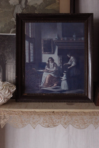 Old Framed Pieter de Hook Print - Mother and Child