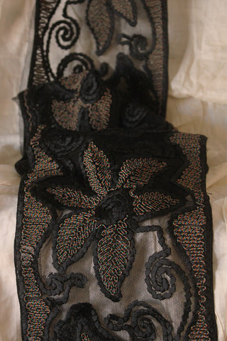 A Detailed Wide Art Deco Reclaimed Panel - Ribbon Embroidery & Couch Stitch