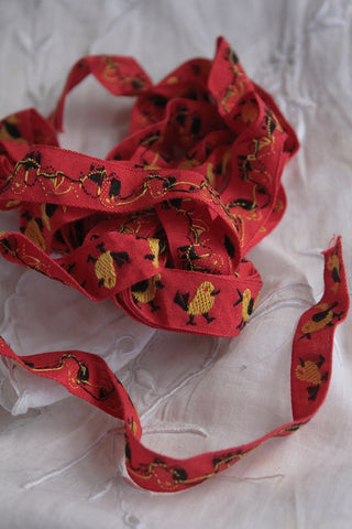 Woven Ribbon -Chicks on Red