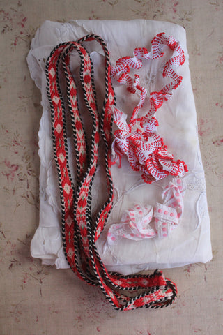 Woven Ribbon - Black, Peach, Pink and White